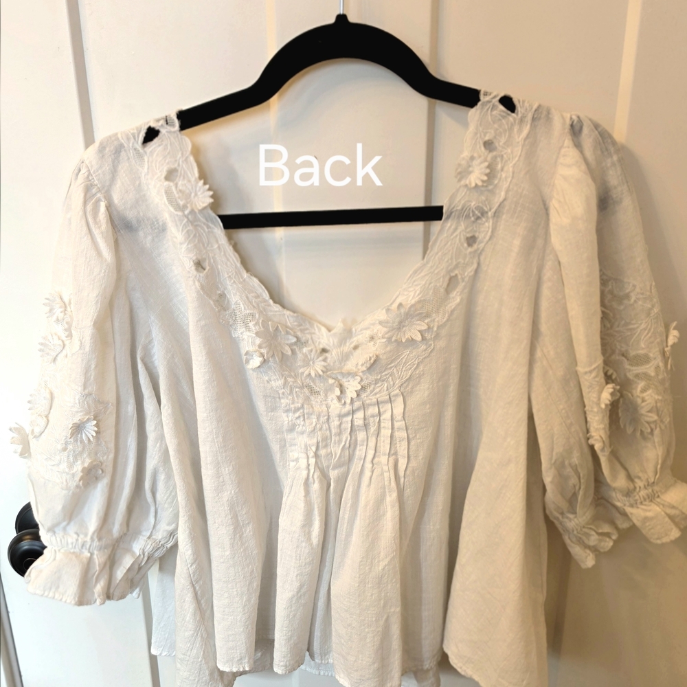 Free People White Floral Applique Women's Top - Picture 3 of 6